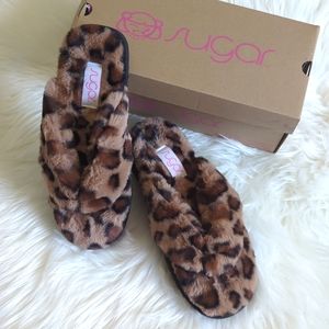 Shop Sugar Brand Cheetah Print Faux Fur  Sandal Slippers size 9